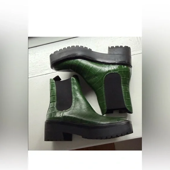 Loeffler Randall Green Croc-Embossed Ankle Boots - Picture 3 of 4